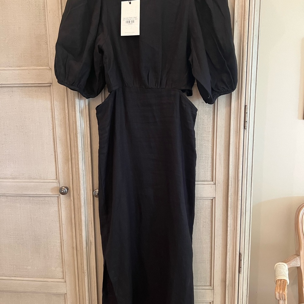 NWT Lanthropy  Linen Puff sleeve midi dress - Picture 5 of 5